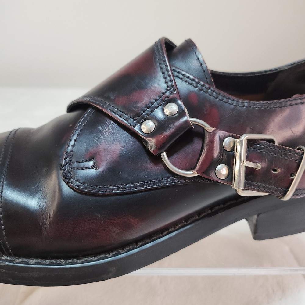 Vintage 90s Oxblood Leather Monk Strap Loafers Womens 8.5 Chunky Cyber Goth - Picture 8 of 13